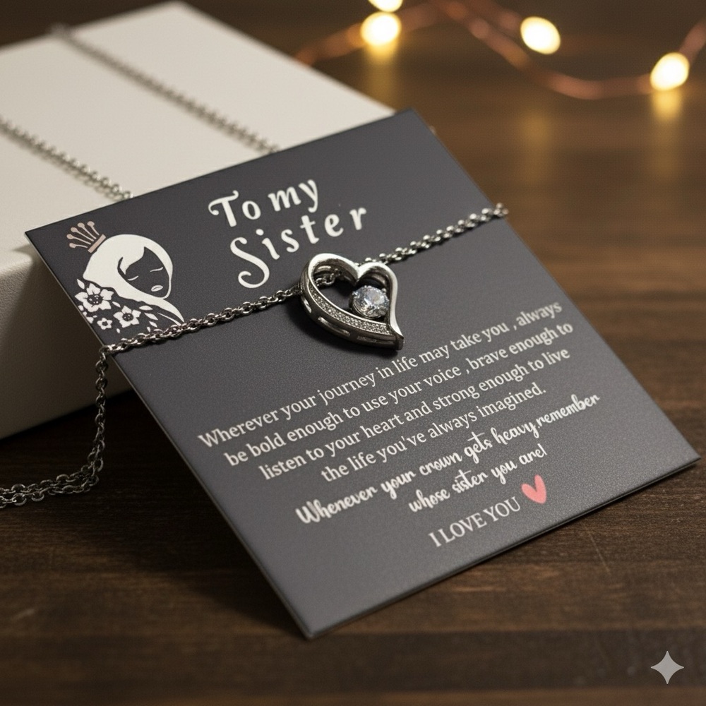 Silver Heart Pendant Necklace for Sisters